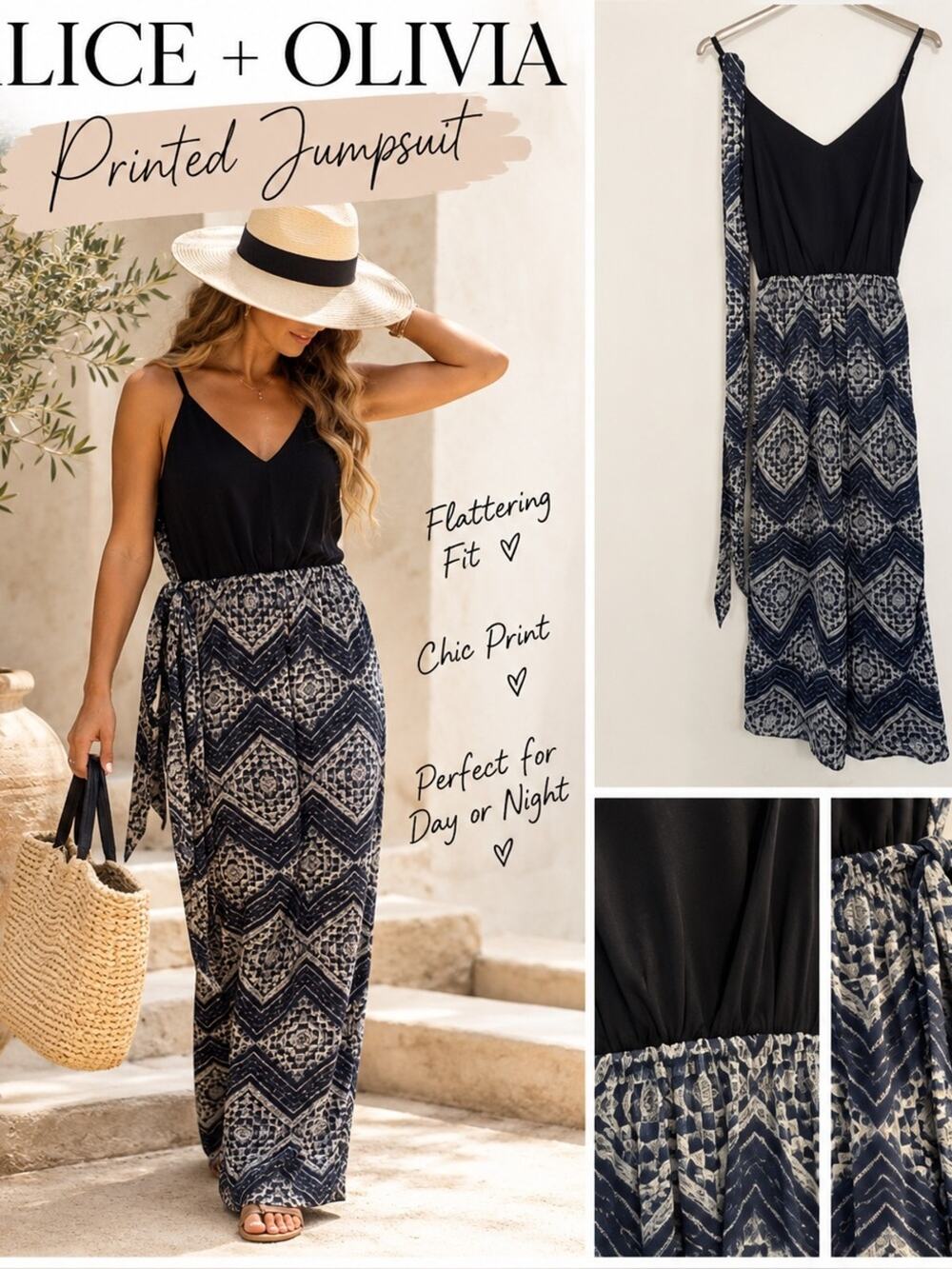 Alice + Olivia Printed Wide Leg Jumpsuit Boho Chic M
